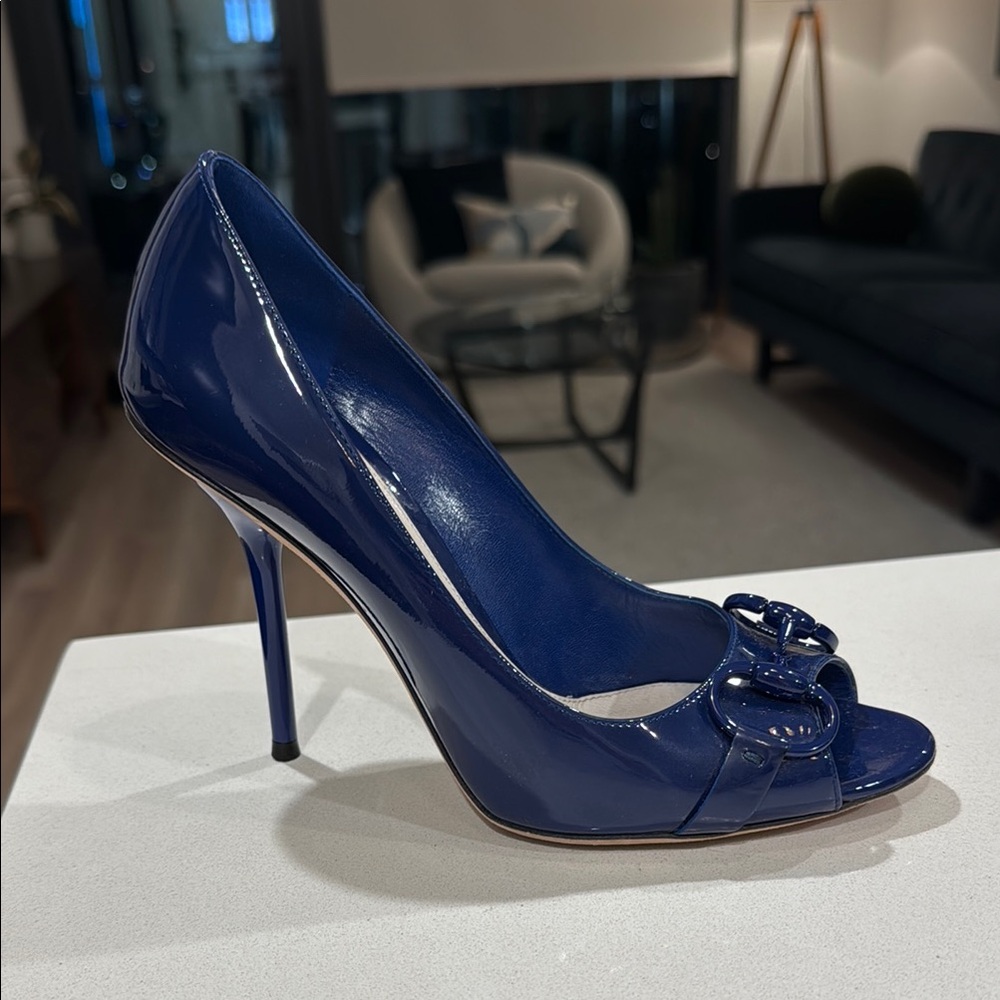 Gucci Blue Peep-Toe Heels